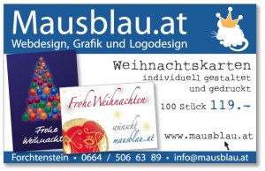 Weihnachtskarten-Inserat Mausblau.at