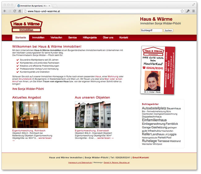 Neue Homepage für Burgenland Immobilien Haus und Wärme mit Wordpress
