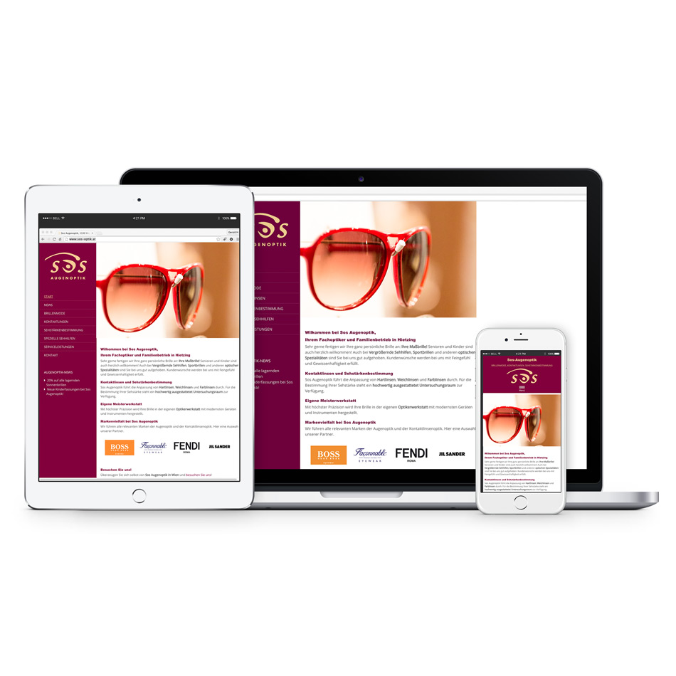 Optiker, Responsive Homepage mit CMS